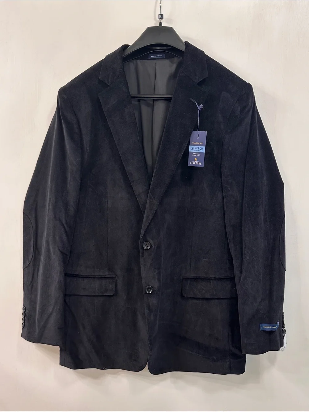 Stafford Black Corduroy Jacket Elbow Patches Sports Coat Stretch Men’s 48L $168